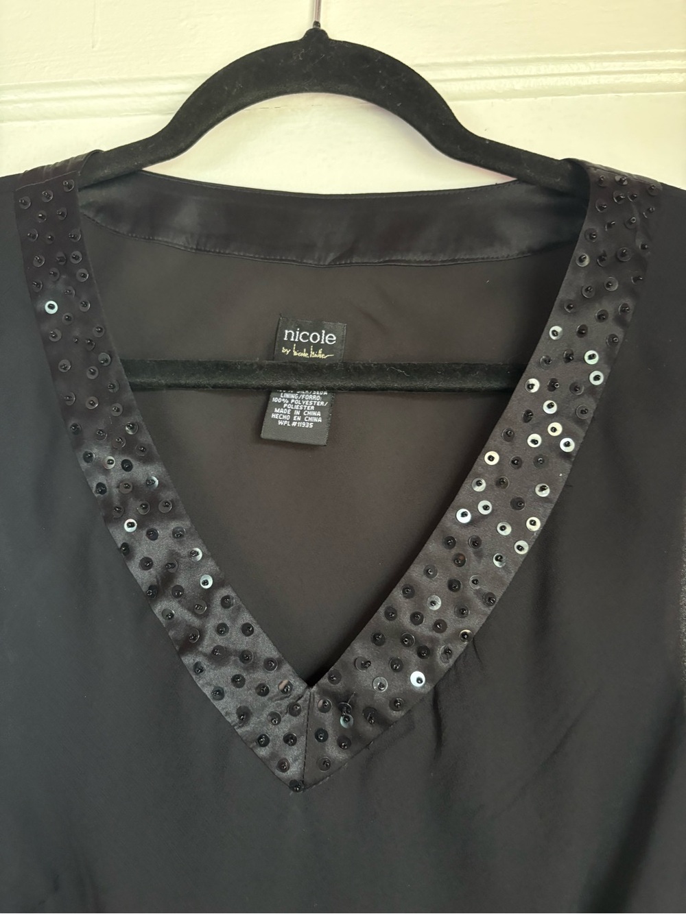 NWT Nicole by Nicole Miller 100% Silk Sequin Ruffle Dress Black Sz 10 - Picture 4 of 8